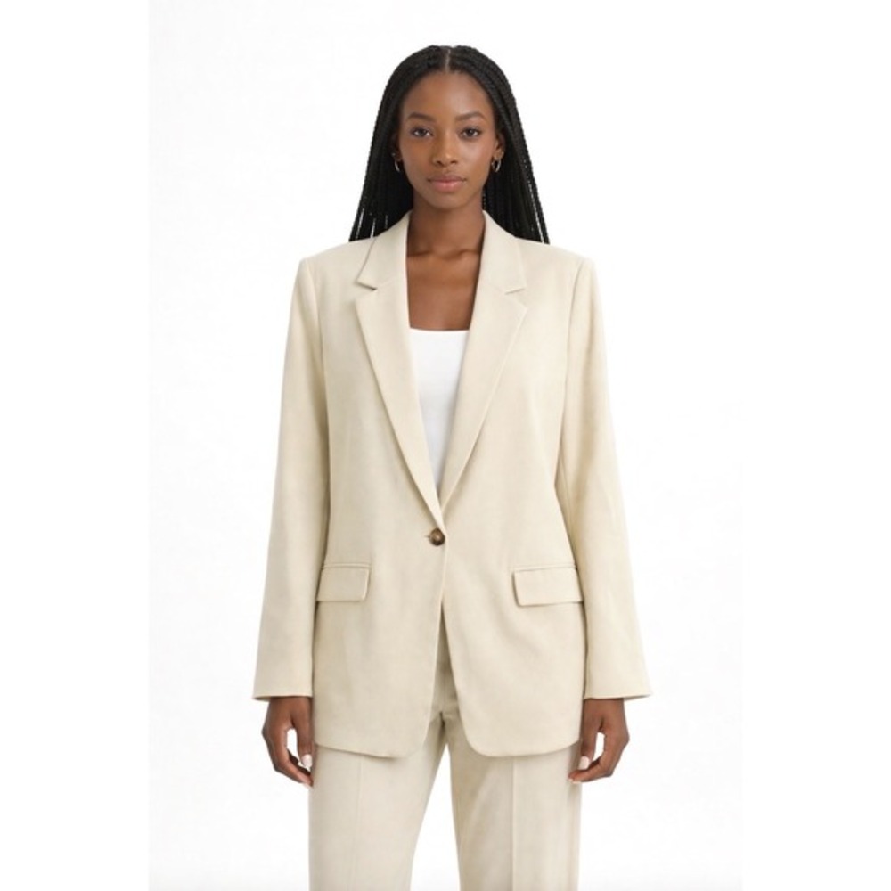 H&M Textured Single Button Blazer Beige Cream L Preppy Academia Career 70-17‎
